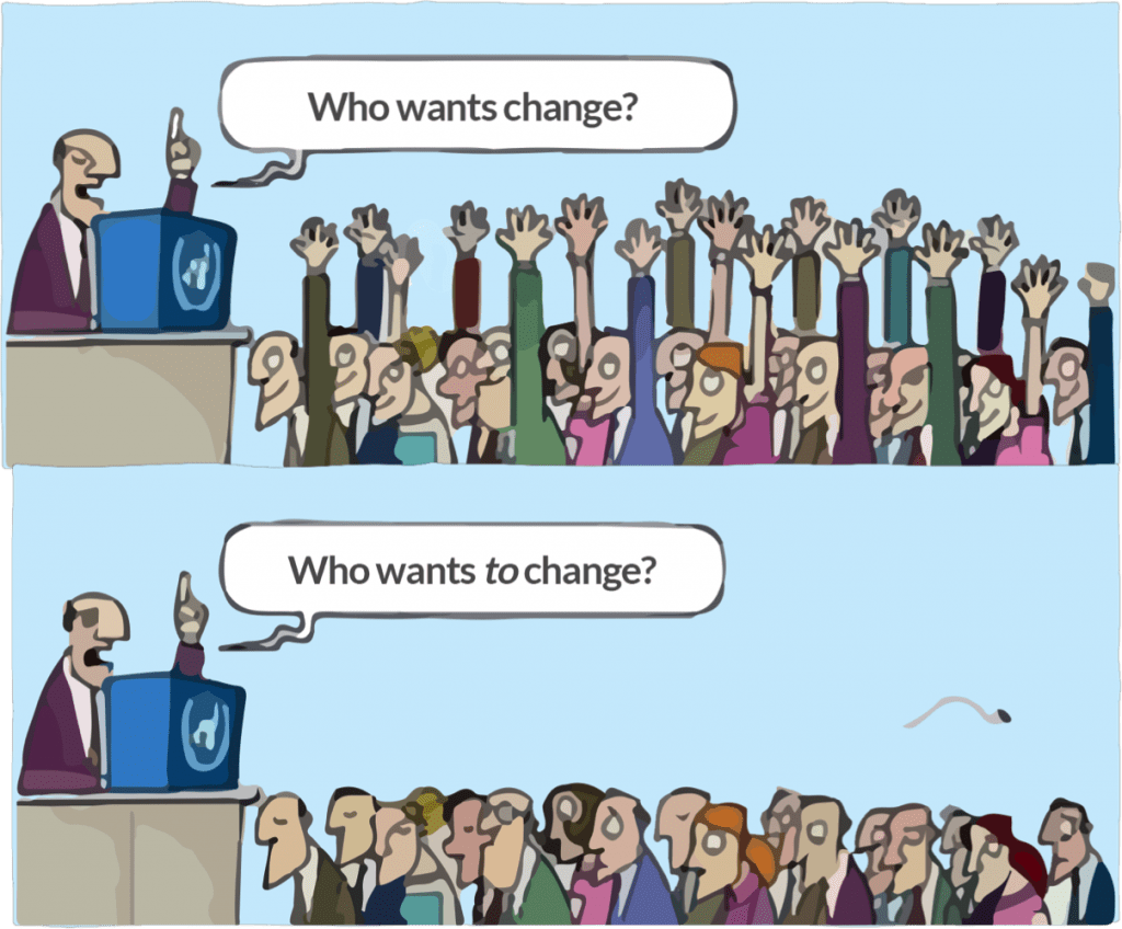 Who likes change? Everyone
Who wants to change? No one